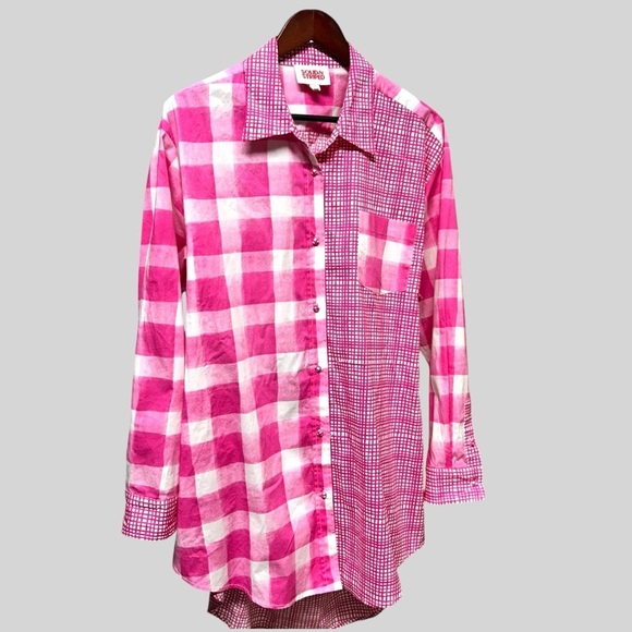 SOLID & STRIPED Dresses & Skirts - Solid & Stripes pink plaid tshirt dress with back cutout button up cotton